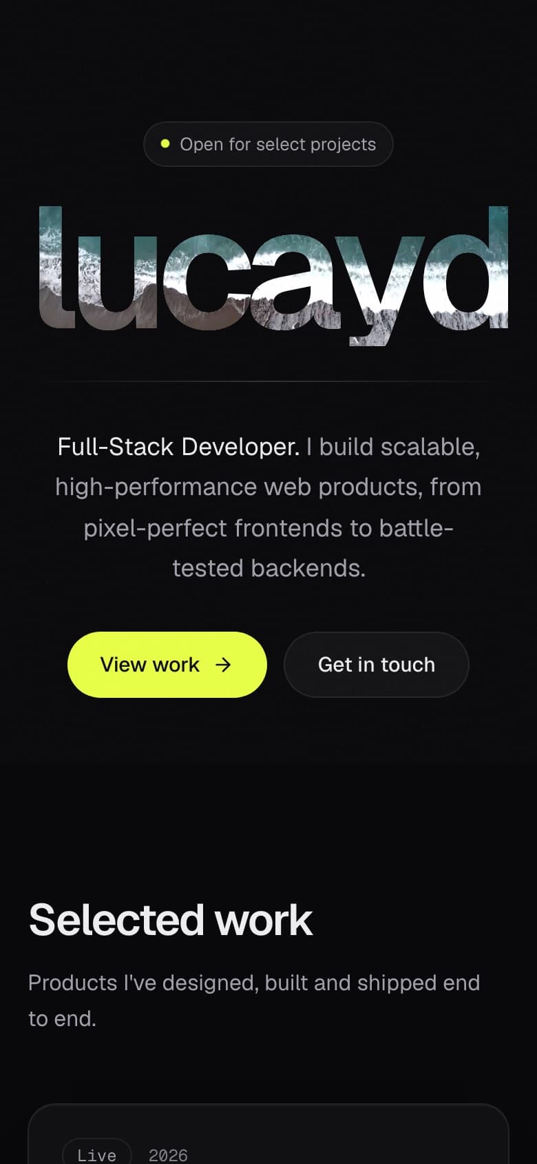 The lucayd.space website on mobile